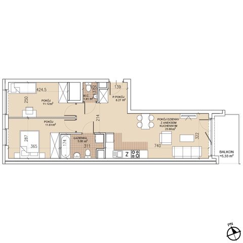 Plan 3 pok. 61m²