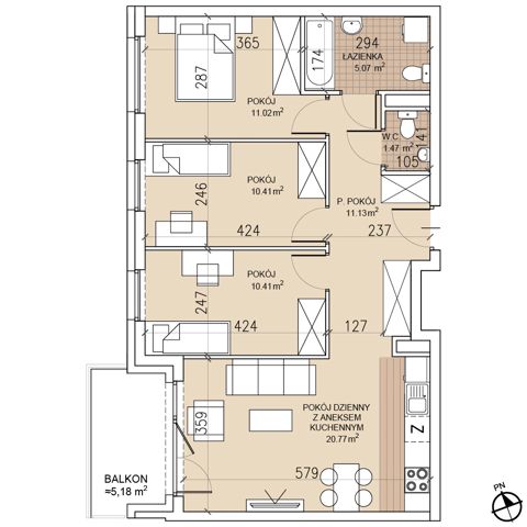 Plan 4 pok. 70m²