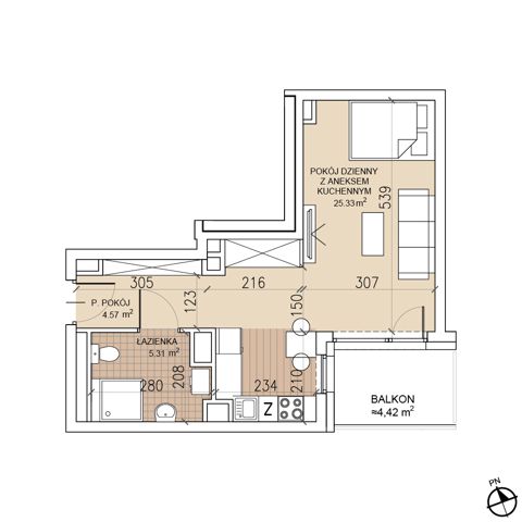 Plan 1 pok. 35m²