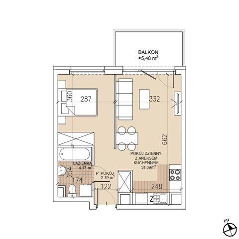 Plan 1 pok. 39m²