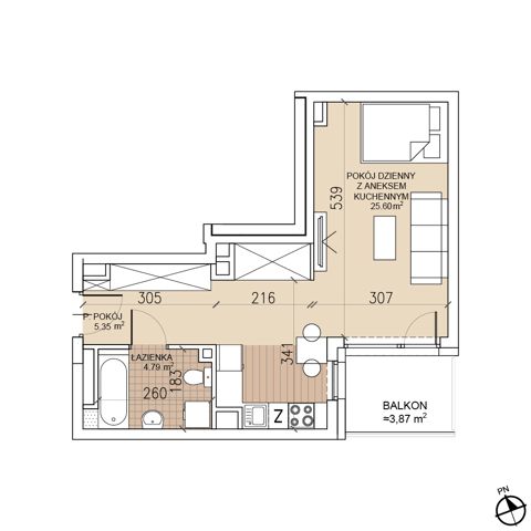 Plan 1 pok. 36m²