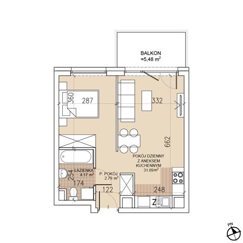 Plan 1 pok. 39m²