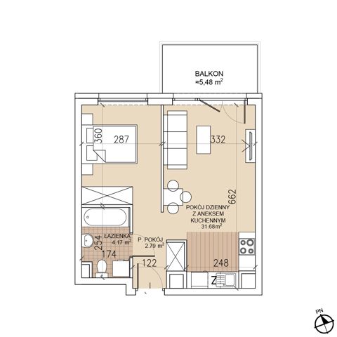 Plan 1 pok. 39m²