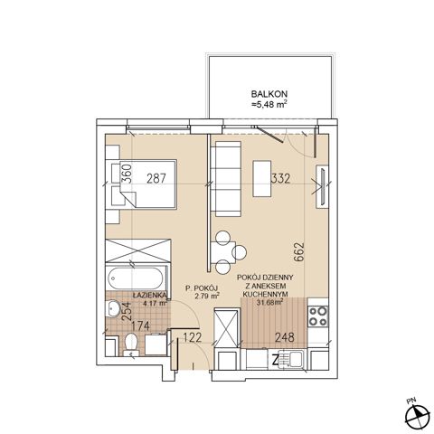 Plan 1 pok. 39m²