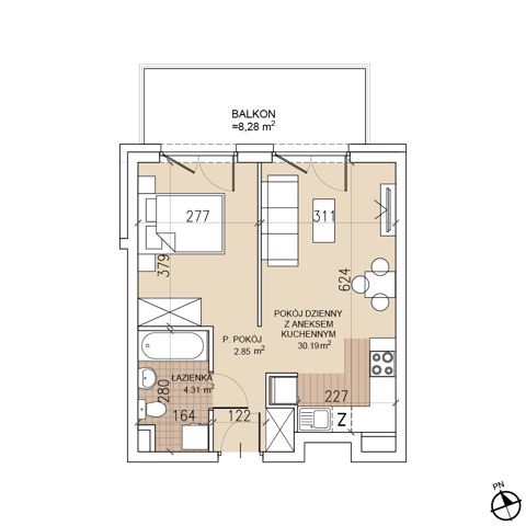 Plan 1 pok. 37m²