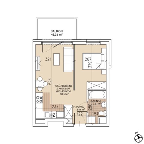Plan 1 pok. 37m²