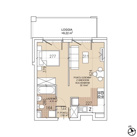 Plan 1 pok. 37m²
