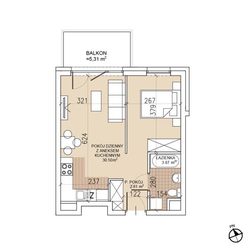 Plan 1 pok. 37m²