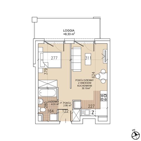 Plan 1 pok. 37m²