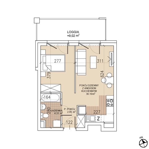 Plan 1 pok. 37m²