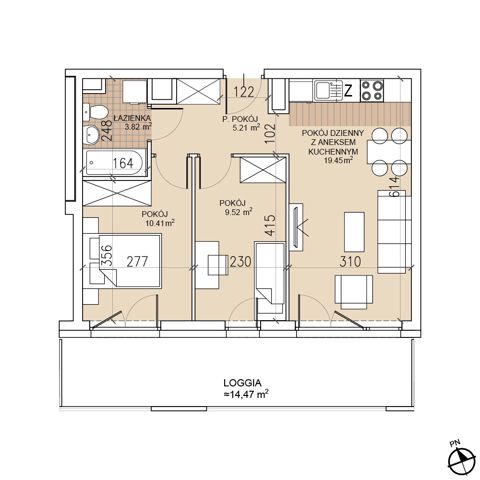 Plan 3 pok. 48m²