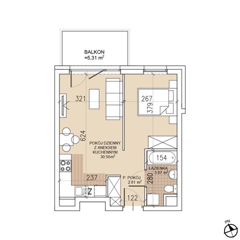 Plan 1 pok. 37m²