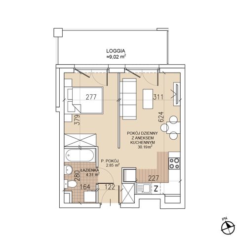 Plan 1 pok. 37m²