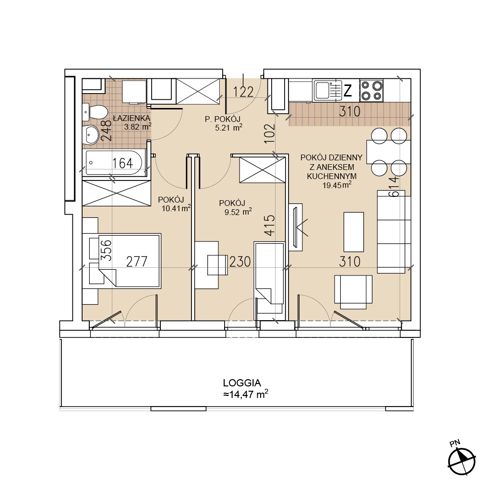 Plan 3 pok. 48m²
