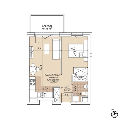Plan 1 pok. 37m²
