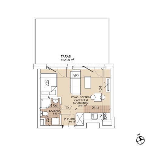 Plan 1 pok. 25m²