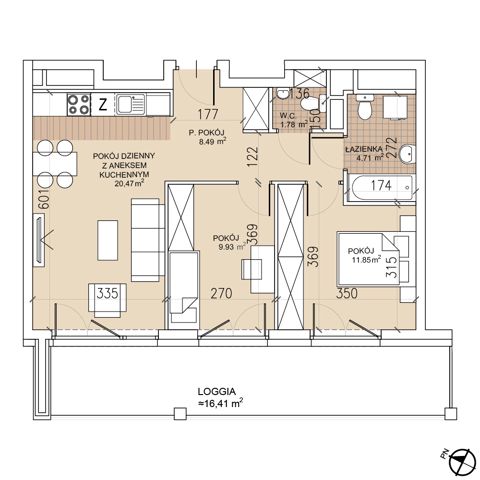Plan 3 pok. 57m²