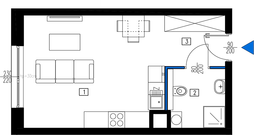 Plan 1 pok. 30m²