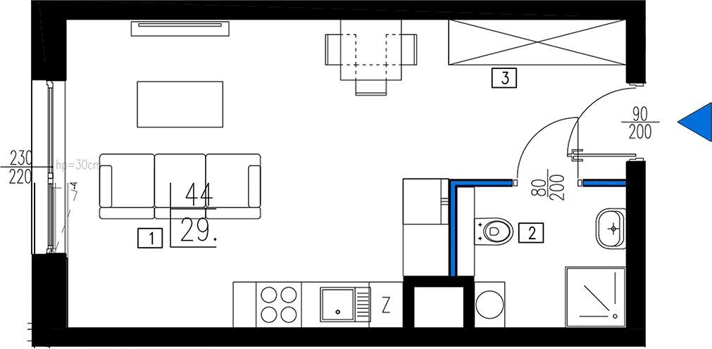Plan 1 pok. 29m²