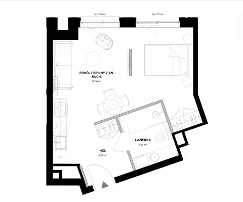 Plan 1 pok. 38m²