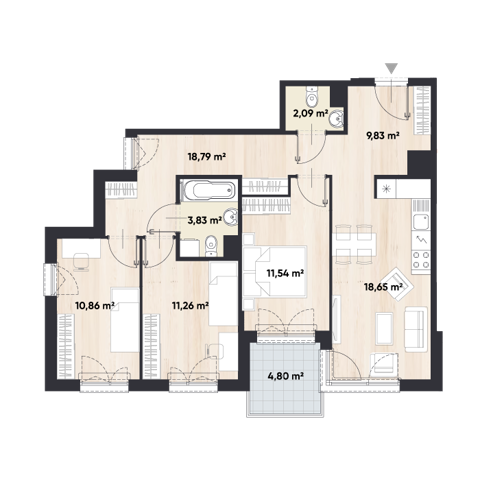 Plan 4 pok. 77m²