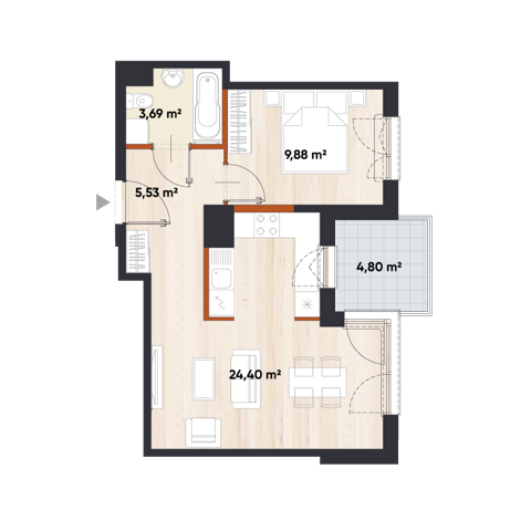 Plan 2 pok. 44m²