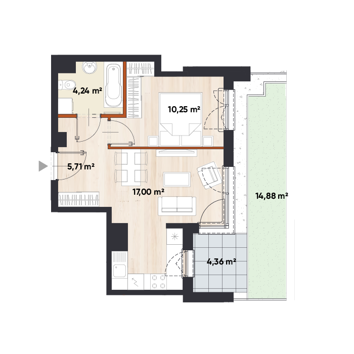 Plan 2 pok. 37m²