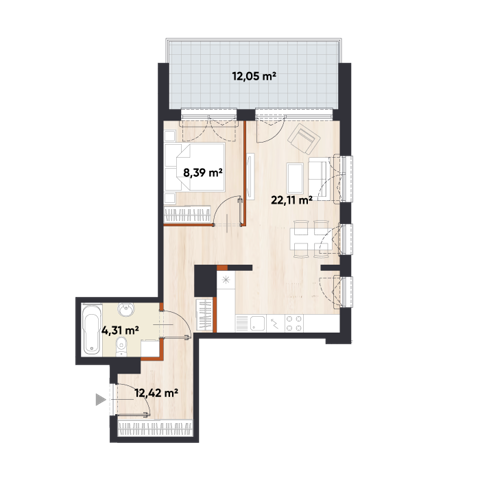 Plan 2 pok. 47m²