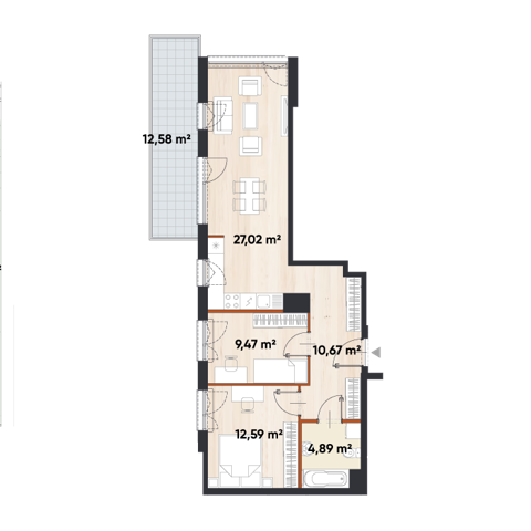 Plan 3 pok. 65m²