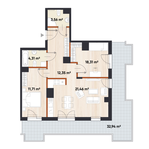 Plan 3 pok. 65m²