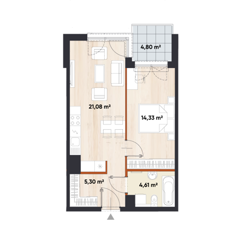 Plan 2 pok. 45m²