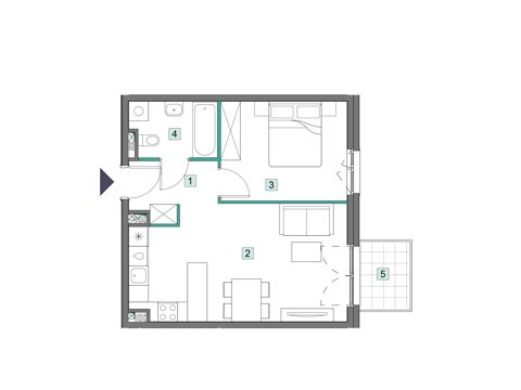 Plan 2 pok. 43m²