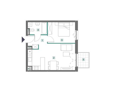 Plan 2 pok. 43m²