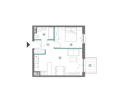 Plan 2 pok. 43m²
