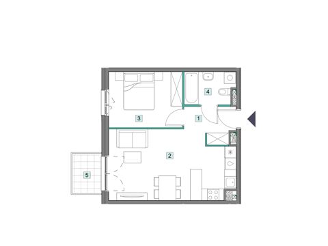 Plan 2 pok. 43m²