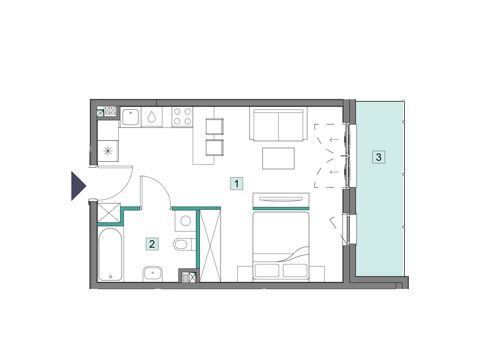 Plan 1 pok. 34m²