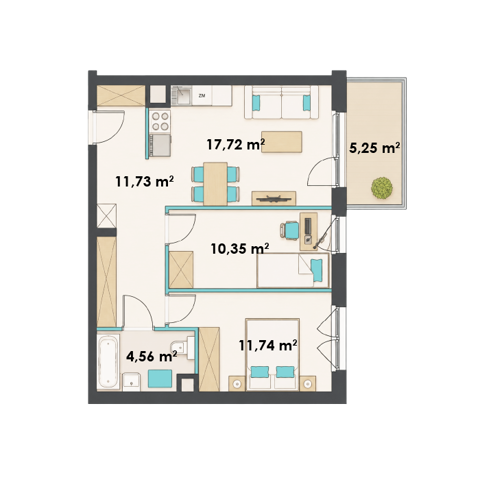 Plan 3 pok. 56m²