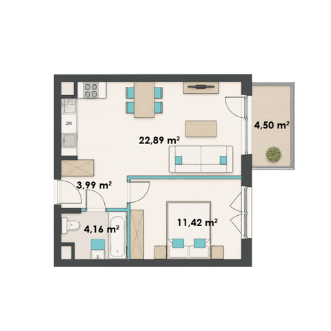 Plan 2 pok. 42m²