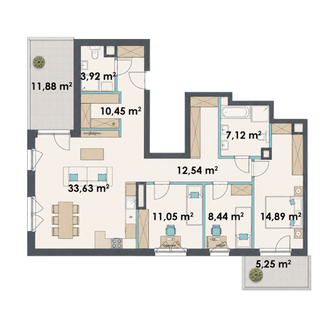 Plan 4 pok. 102m²