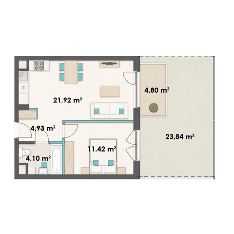 Plan 2 pok. 42m²