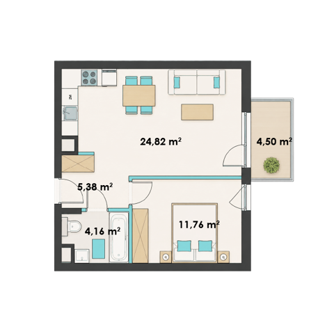 Plan 2 pok. 46m²