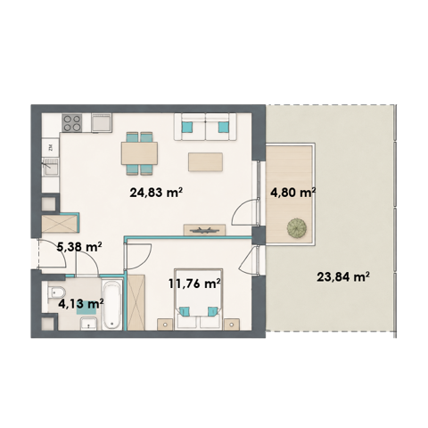 Plan 2 pok. 46m²