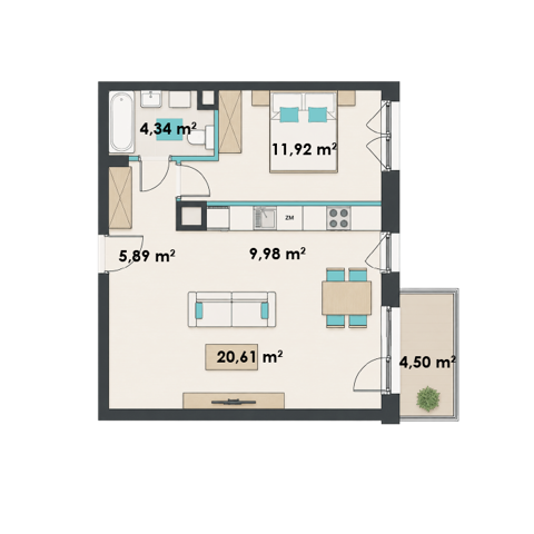 Plan 2 pok. 53m²
