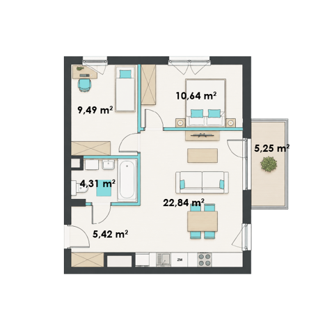 Plan 3 pok. 53m²