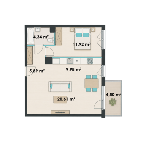 Plan 2 pok. 53m²