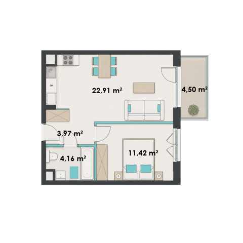 Plan 2 pok. 42m²