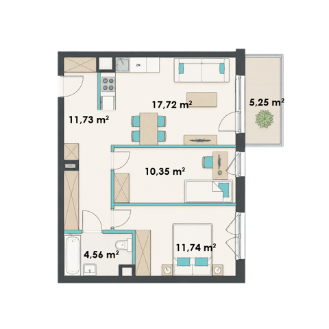 Plan 3 pok. 56m²