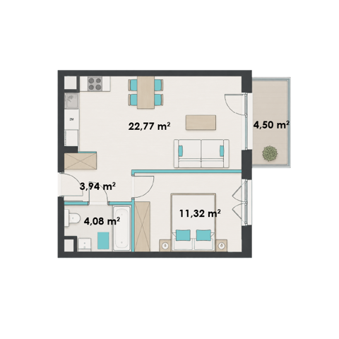 Plan 2 pok. 42m²