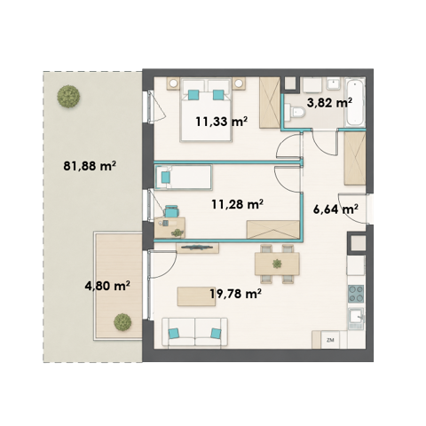 Plan 3 pok. 53m²