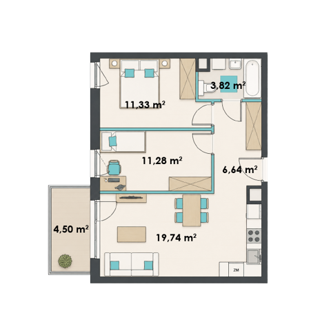 Plan 3 pok. 53m²